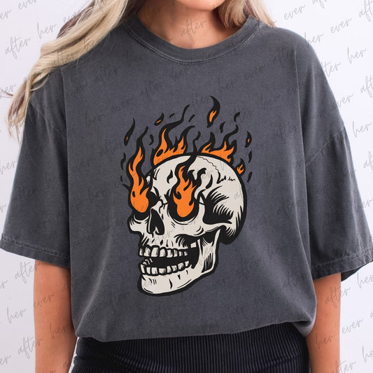 Flaming Skull Head