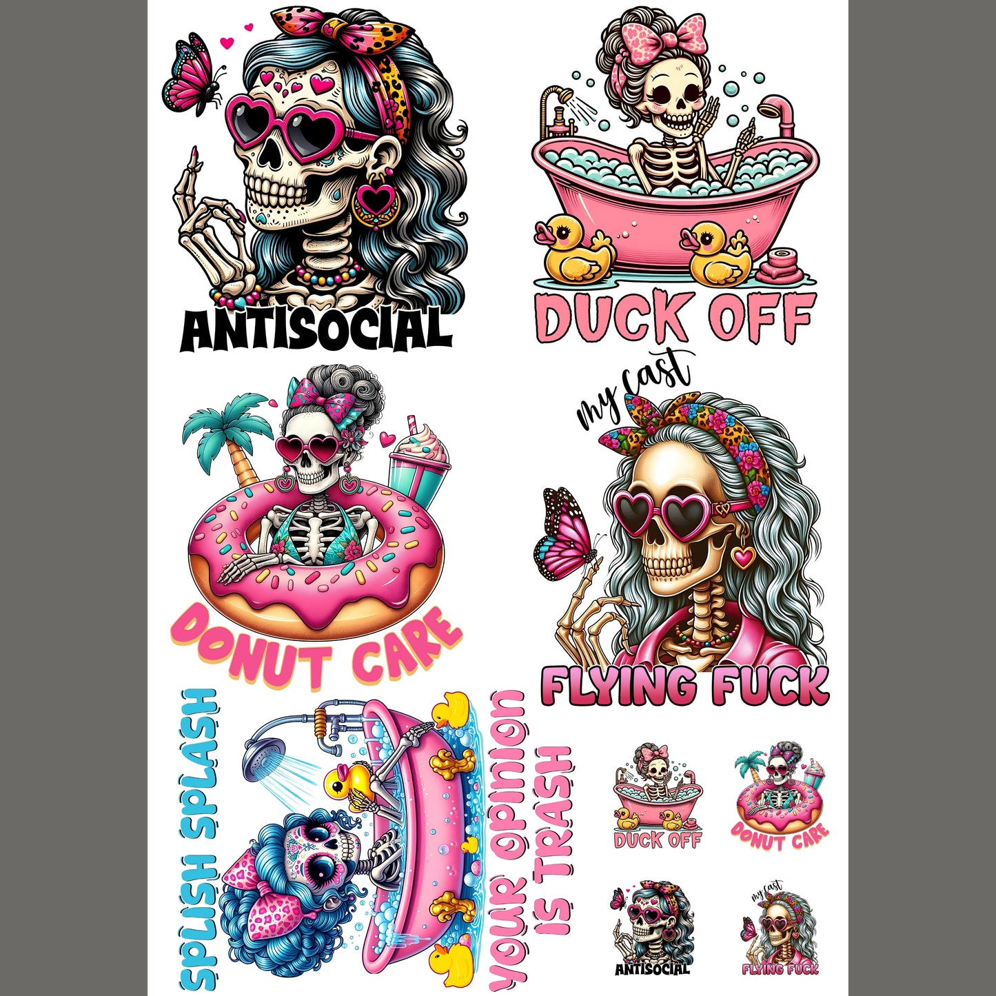 Sarcastic Skeleton 24.5”x36” DTF Gang Sheet