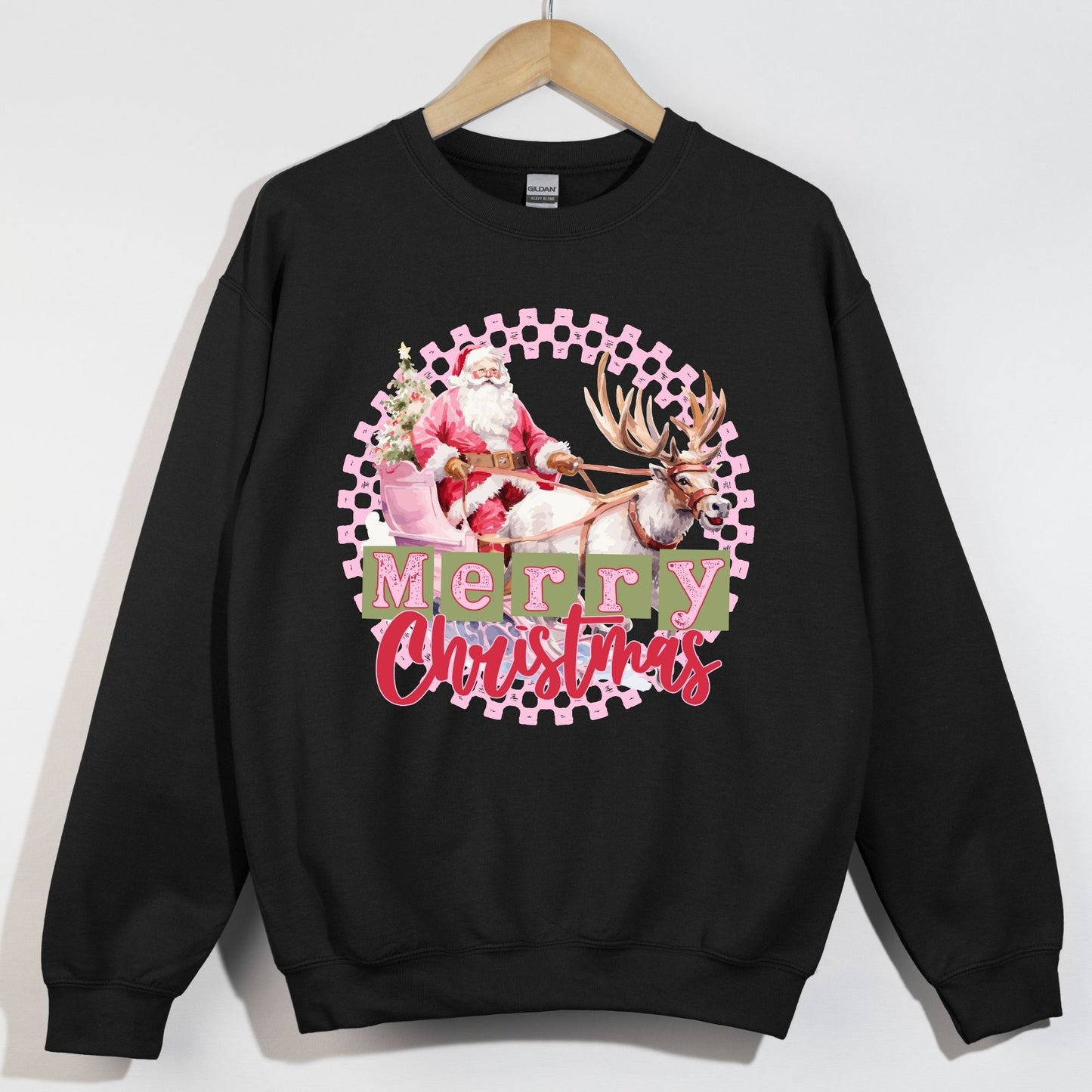 Merry Christmas Preppy Checkered Santa Sleigh