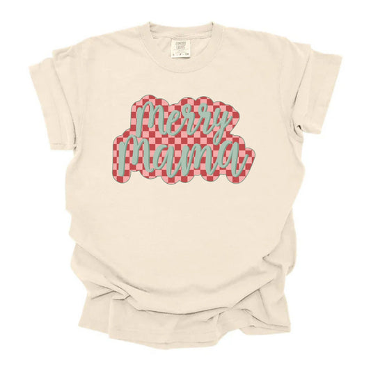 Merry Mama Checkered Script