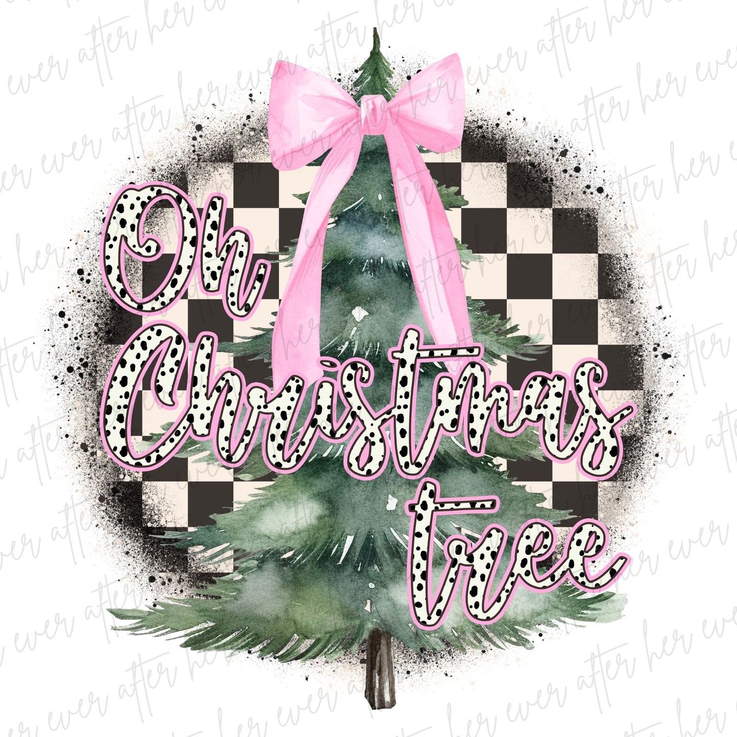Oh Christmas Tree Retro Checkered Distressed