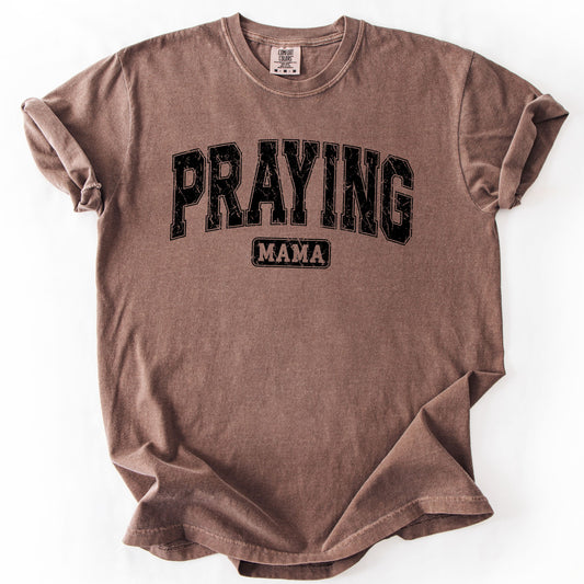 Praying Mama Varsity Distressed Black