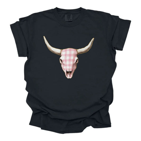 Soft Pink Gingham Skull