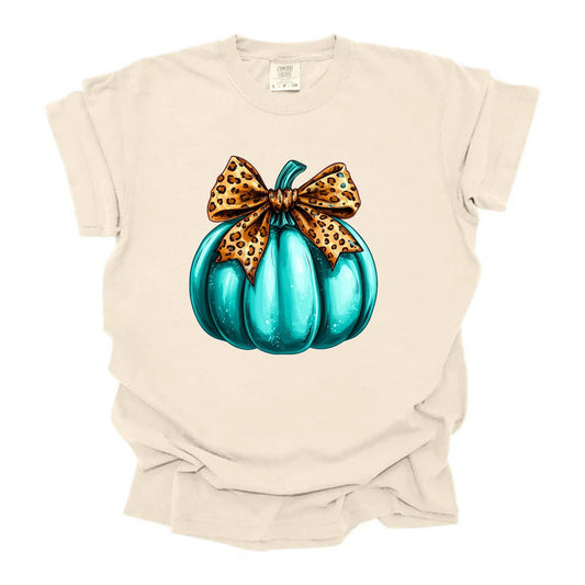 Turquoise Pumpkin Leopard Bow