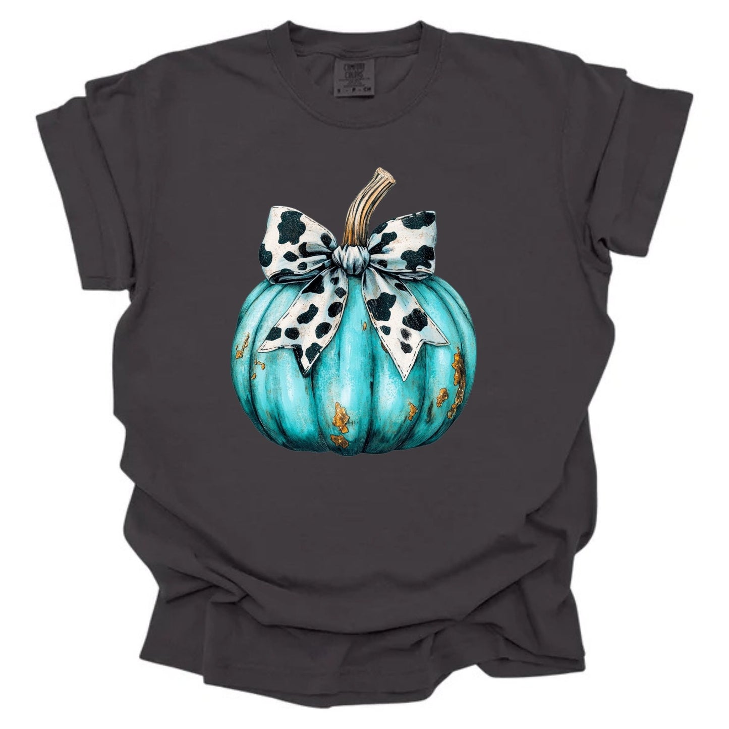 Turquoise Pumpkin with Cow Print Bow