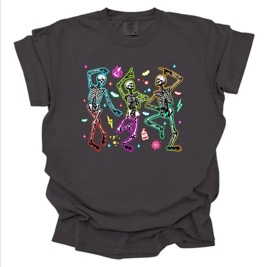 Vibrant Neon Dancing Skeletons