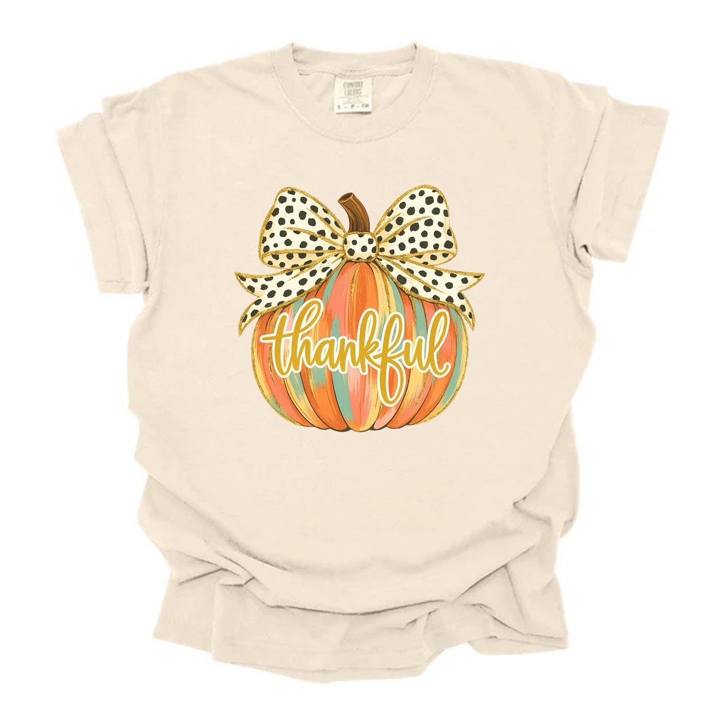 Watercolor Pumpkin Spotted Bow Thankful