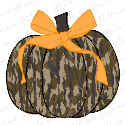 Camo Pumpkin With Orange Bow