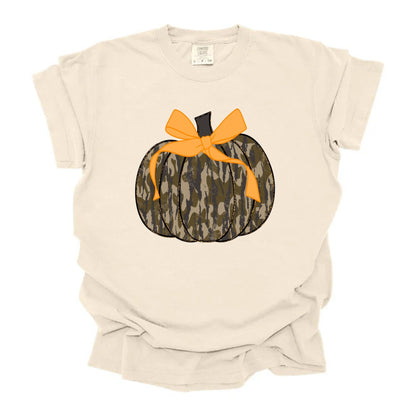 Camo Pumpkin With Orange Bow