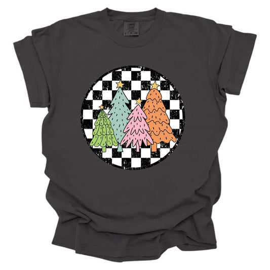 Checkered Circle Christmas Trees