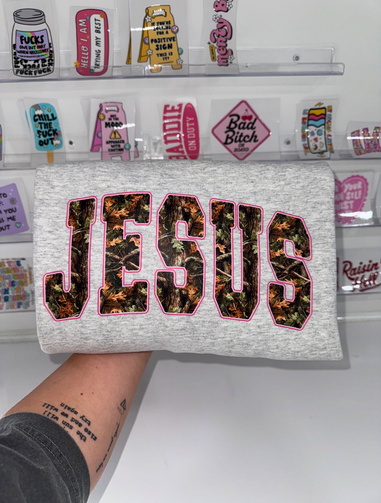 Camo Jesus Pink Outline