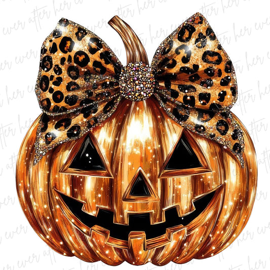 Glitzy Shiny Leopard Bow Pumpkin