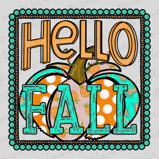 Hello Fall Western Patterned Pumpkin