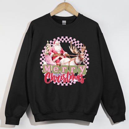 Merry Christmas Preppy Checkered Santa Sleigh