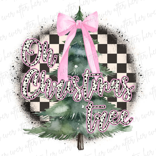 Oh Christmas Tree Retro Checkered Distressed