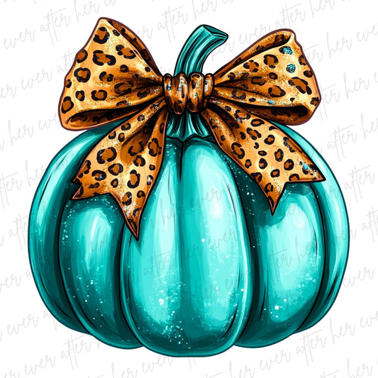 Turquoise Pumpkin Leopard Bow