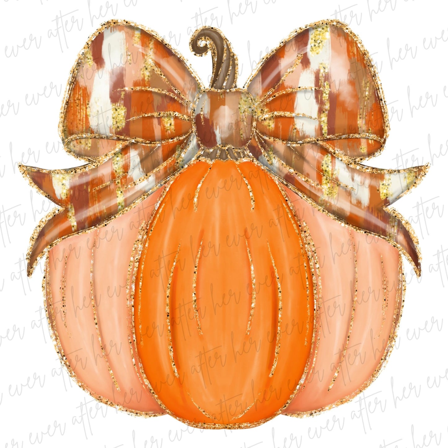 Watercolor Glitter Orange Pumpkin