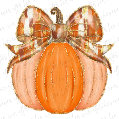 Watercolor Glitter Orange Pumpkin